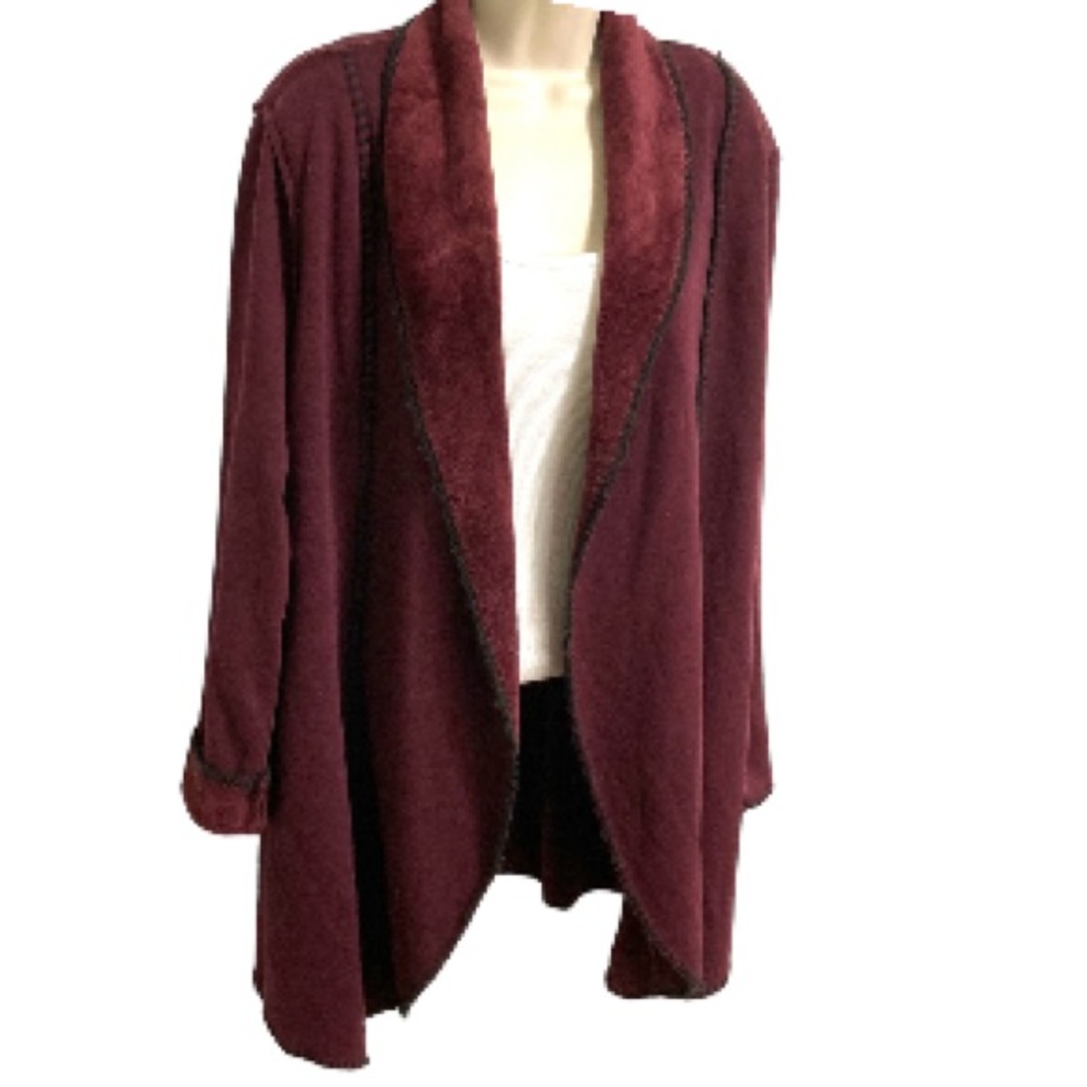 SOFT SURROUNDINGS Faux Fur Faux Suede Sweater Jacket Womens Size Large